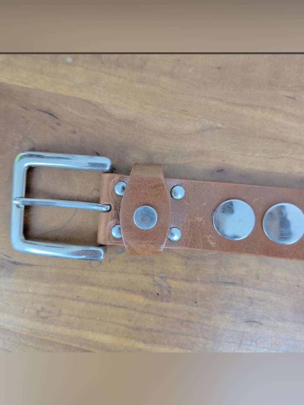 Leather Belt With Silver Circular Studs Brown/Camel color